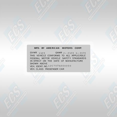 VIN Data Decal (1970-74 AMC Vehicles)