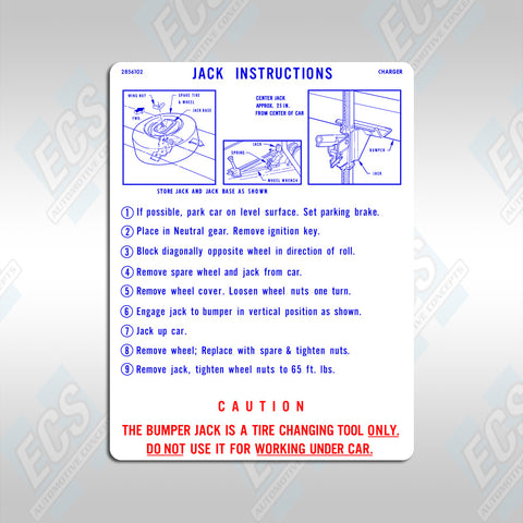 1967-74 Mopar: Jacking Instruction Decal (Multiple Options!)