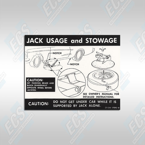 1965-71 Mustang: Jack Usage & Stowage Instruction Decal (Multiple Options!)
