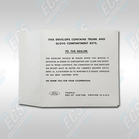 Ford Dealership Key Envelope Packet