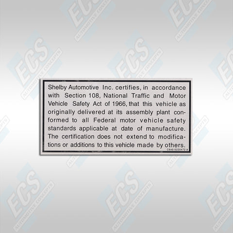 1968-69 Mustang: Vehicle Safety Act Decal